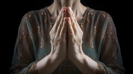 Praying hands with faith in religion and belief in God. Power of hope or love and devotion. Prayer position.