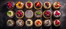 Top View Of Many Cupcake In Different Style, Fresh Fruit Cupcake, Generative Ai