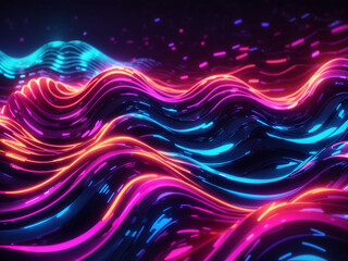 Big Neon Wave Background, Abstract green blue wave light effect in perspective vector illustration.