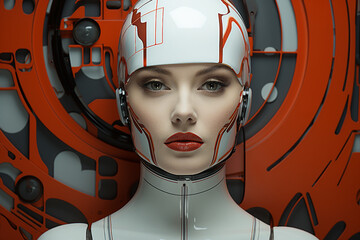 Wall Mural - Generative AI picture of beautiful robotic human android future 3d robot invention