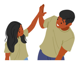 Wall Mural - Delightful Moment As Girl And Boy Friends or Siblings Share A Joyous High-five, Radiating Smiles And Camaraderie