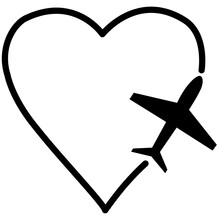 Icono De Corazón Con Avión De Viaje