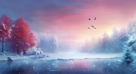 Wall Mural - winter landscape background, generative ai.