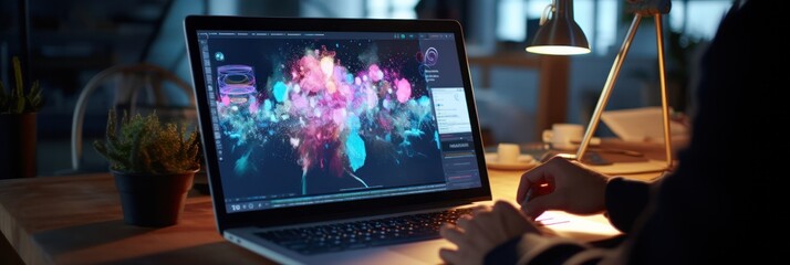 Poster - Creative person uses AI-powered neural networks for art and music, epitomizing AI-creativity