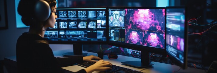 Poster - Fusion of AI and creativity: Close-up of hands piloting technology in content creation