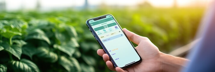 Farmer's hand with phone emphasizes AI agriculture: real-time crop health app in focus