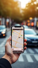 Poster - AI-guided app on smartphone, navigating user to open city parking. Smart, efficient urban living.