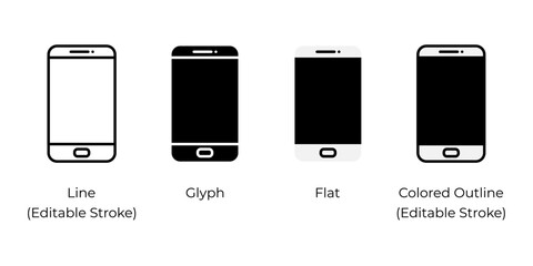 Fototapete - smartphone, cellphone or mobile phone vector icon set for website design, app, ui, isolated on white