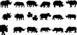 Rhino Vector Illustration, A seamless, repeatable pattern of black rhino silhouettes in profile view. Perfect for wildlife, safari, or African themed graphic design, home decor, fashion accessories