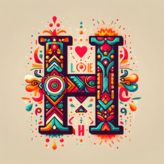 letter “H” in the center modern typography with Indian colors festival