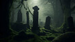 gruseliger Friedhof bei Nacht