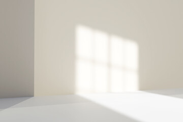 Wall Mural - Abstract beige studio background for product presentation. Empty room with shadows of window . 3d render