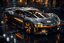 Voiture Futuriste En 3D équipé De Néon De Couleur, Supercars Sport Ultra Rapide, Véhicule Du Futur, Aérodynamisme Et Adaptée Pour Des Course