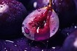  a close up of plums with water droplets on them.  generative ai