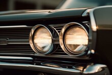 Close-up View Of A Vintage Car's Headlights. Generative AI