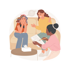 Poster - Family session isolated cartoon vector illustration. Talking to psychotherapist, parent-teen therapy, difficult teenager having conflict, counselling family, deviant behavior vector cartoon.