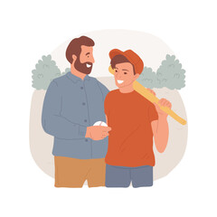 Poster - Sharing a hobby isolated cartoon vector illustration. Dad and son playing baseball, people sharing hobby, outdoor activity with parent, teenager lifestyle, having fun together vector cartoon.