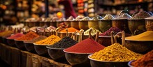 Egyptian Bazaar In Istanbul Offers A Wide Selection Of Ready To Sell Spice Varieties Including Different Peppers With Copyspace For Text