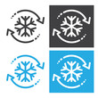 Freezer control icon, auto cooling or defrost, conditioning car or house, snowflake with two rotation arrows.