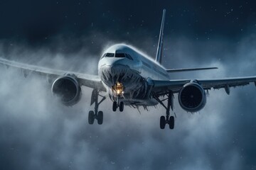 Aufkleber - A captivating image of a large jetliner soaring through the clouds. Perfect for travel and transportation themes.