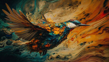 Vibrant Multi Colored Hummingbird In Nature, Flying With Creativity And Beauty Generated By AI