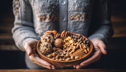 Sticker - One person holding a bowl of fresh organic snack generated by AI