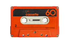Old Isolated Red Music Cassette On White