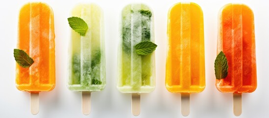 Poster - Lime and mint flavored homemade popsicles with orange With copyspace for text