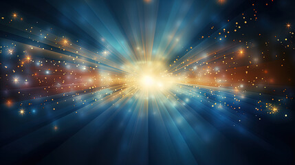 Poster - Abstract backgound with blue and orange light rays. God rays or light burst with bokeh.