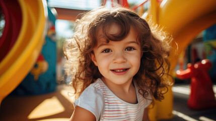 Sticker - Little girl preschooler playing on the playground outside