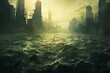 A forsaken metropolis submerged in water portraying a calamitous deluge. Generative AI