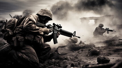 Special forces soldiers in action during a combat mission.