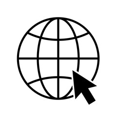 Poster - Go to website icon with globe and mouse. Click to visit to internet, browse webpage. World wide pictogram. editable stroke. vector .