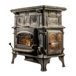 Vintage wood burning stove isolated on transparent background.