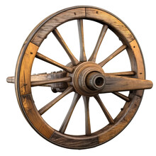 Wooden Wagon Wheel Isolated On Transparent Background.