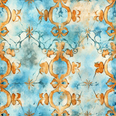 Poster - Seamless pattern with watercolor vintage ornament. Hand painted illustration.