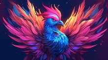 An Illustration Of Chinese Phoenix Pink And Blue Color.Generative AI