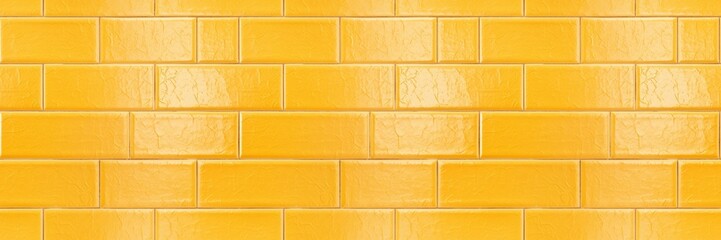 Aufkleber - Yellow colored rectangular rectangles brick subway tiles wall texture wide background banner panorama, seamless pattern