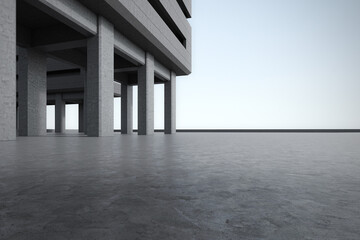 empty concrete floor with building. 3d rendering of abstract architecture background.