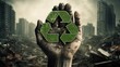 Person holding recycling symbol, concept of environmental preservation and sustainability. Generative AI