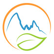 Berge, Blatt und Sonne, Reisen, Sport, Tourismus Logo