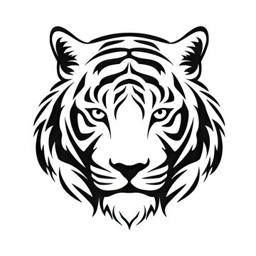 Tiger face on white background AI generative illustration