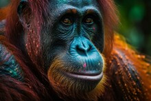Vibrant Orangutan With Colorful Makeup. Generative AI