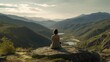 © Anna - a woman sitting on top of a rock looking out over a valley.  generative ai