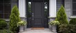 Classic style home with a dark gray front door With copyspace for text