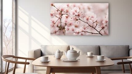 Canvas Print -  a picture of a table with tea cups and a tea pot on it.  generative ai