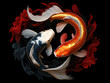 two koi carp in the shape of yin yang symbol on a black background