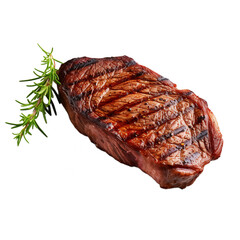 Wall Mural - tasty grilled cowboy steak with rosemary isolated on white background, ai generated