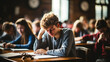 © alexkich - Education And Learning Concept. Portrait of tired and bored student sitting at desk
