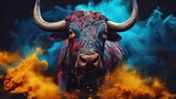 Fototapeta Łazienka - kolorowy obraz byka, wołu malowanego kolorowo pędzlem